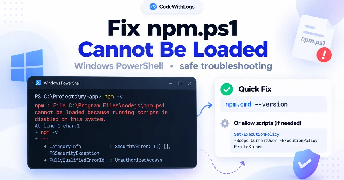 Fix npm.ps1 Cannot Be Loaded on Windows (2026 Guide)